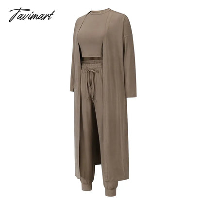 Womens Pajamas Set Fall Winter 3 Piece Loungewear Set Crop Vest Top Loose Pants and Cardigan Knitwear Lounge Set
