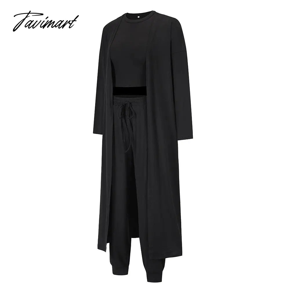 Womens Pajamas Set Fall Winter 3 Piece Loungewear Set Crop Vest Top Loose Pants and Cardigan Knitwear Lounge Set