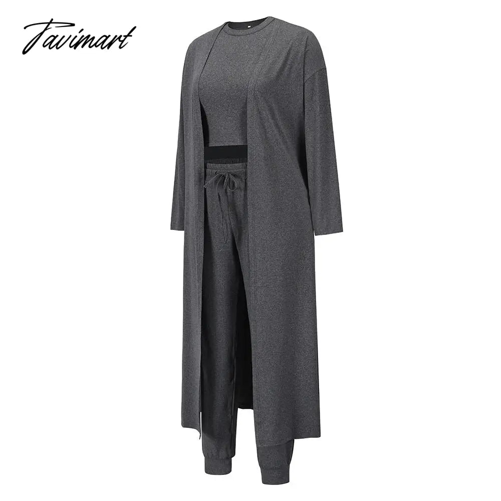 Womens Pajamas Set Fall Winter 3 Piece Loungewear Set Crop Vest Top Loose Pants and Cardigan Knitwear Lounge Set