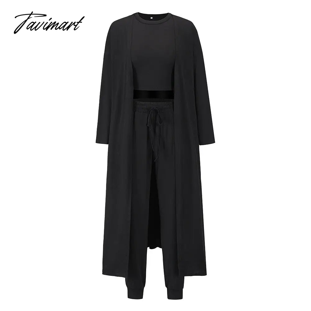 Womens Pajamas Set Fall Winter 3 Piece Loungewear Set Crop Vest Top Loose Pants and Cardigan Knitwear Lounge Set