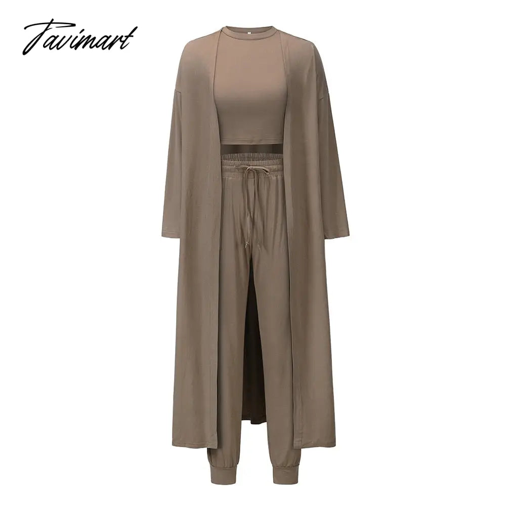 Womens Pajamas Set Fall Winter 3 Piece Loungewear Set Crop Vest Top Loose Pants and Cardigan Knitwear Lounge Set