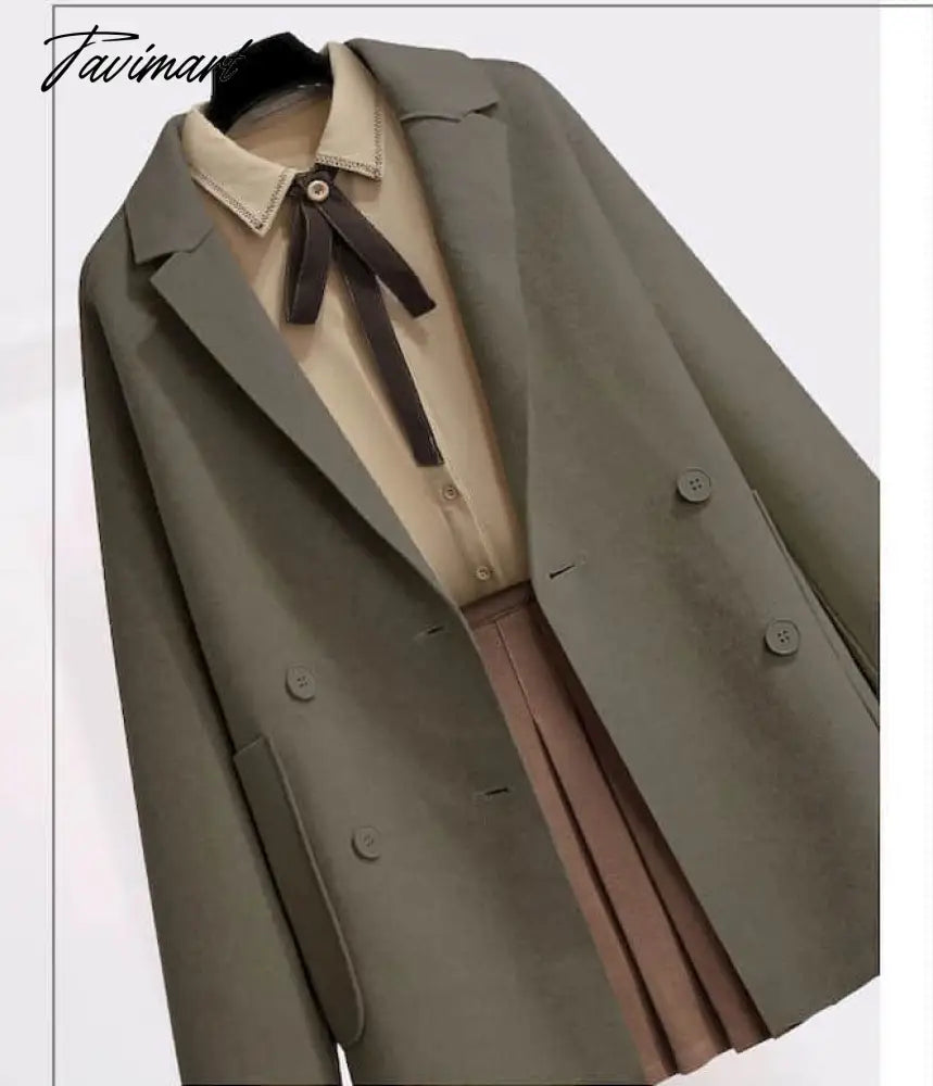 Woolen Coat Three-Piece Jacket Blouse Short Skirt Plus Size Women Streetwear Autumn Winter Suit Female Age Reduction Double-Side