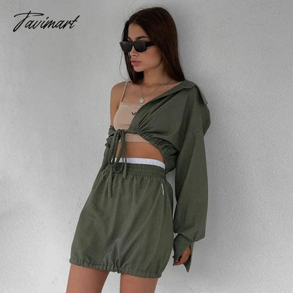 Y2K 2 Piece Skirt And Crop Top Set Women Fall Outfits Solid Color Long Sleeve Fashion Suit Drawstring Ladies Clothes