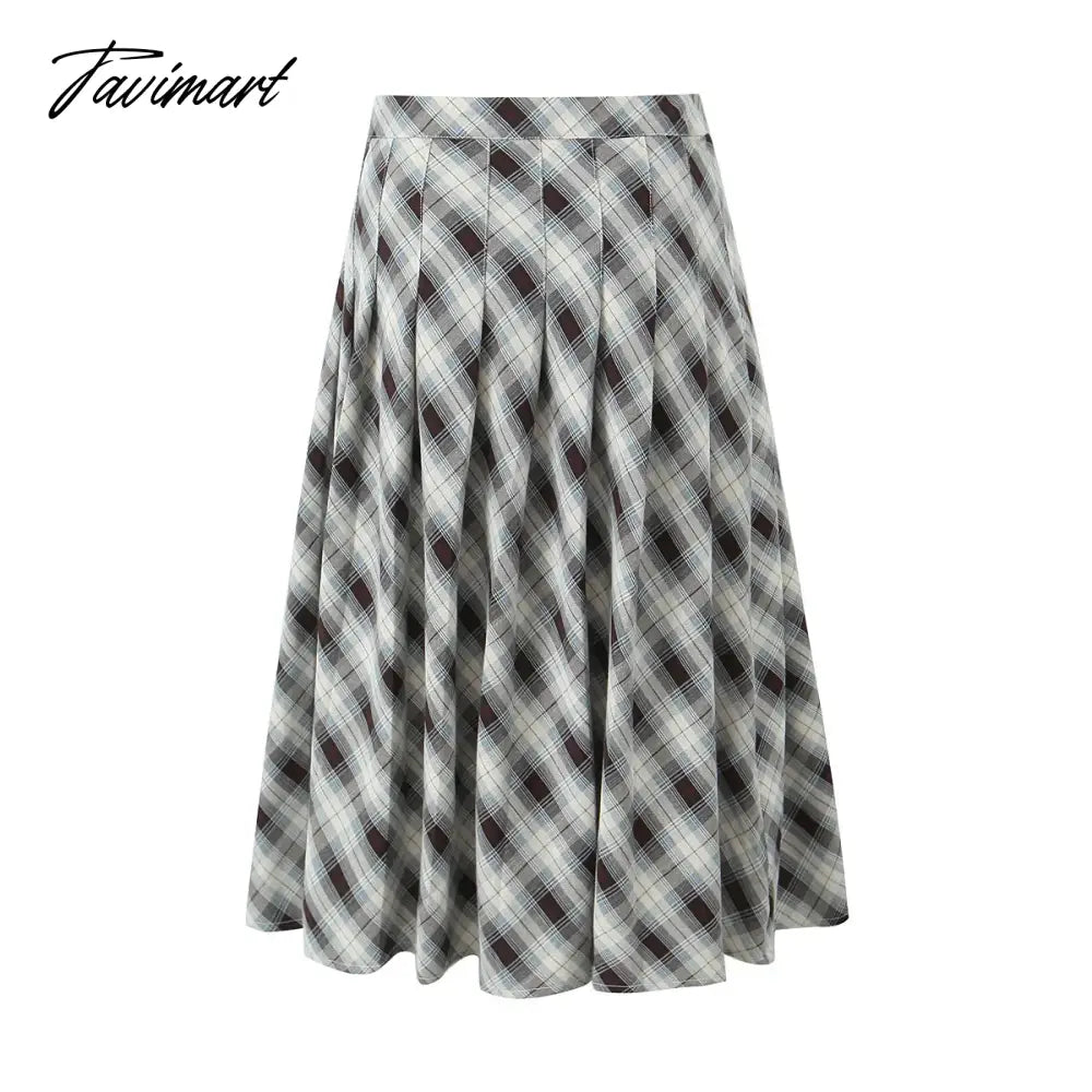 Y2k clothes women japanese pleated midi skirts for woman Fall kawaii plaid skirt korean fashion long skirt vintage clothes
