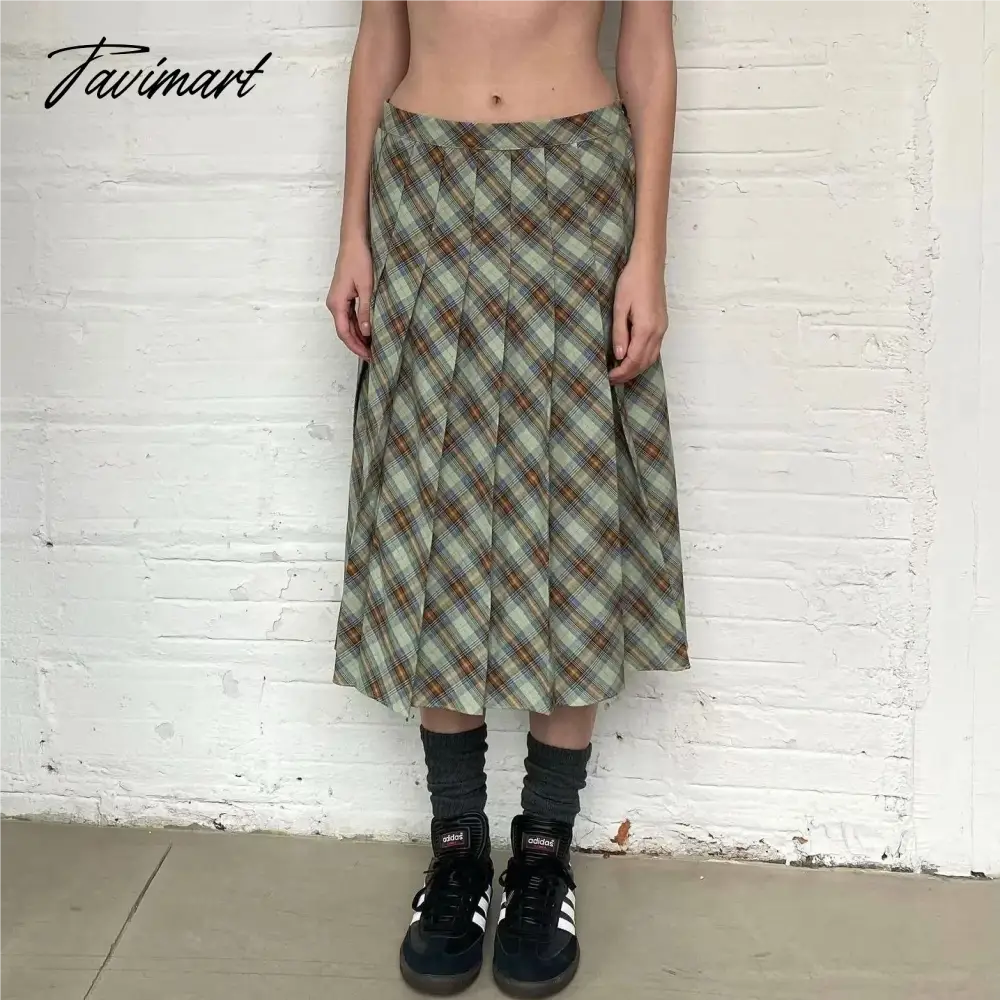 Y2k clothes women japanese pleated midi skirts for woman Fall kawaii plaid skirt korean fashion long skirt vintage clothes