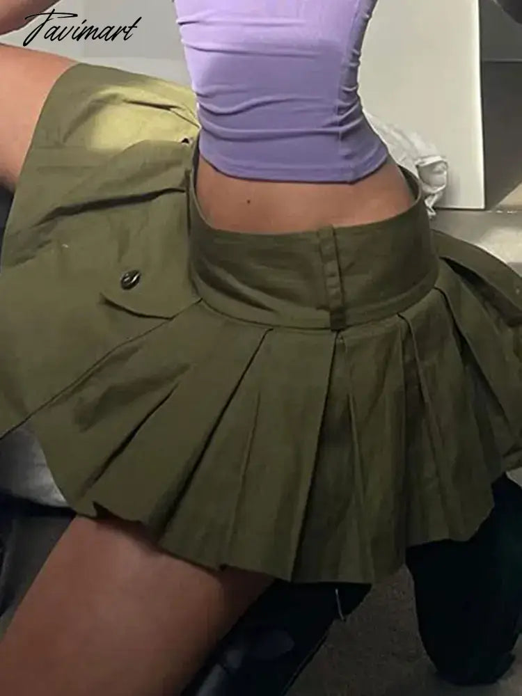 Y2K Gothic Micro Skirts Green Fairy Grunge Women Mini Skirts Rave Outfits 2000s Clothes Cute Buckle Skirts for Female