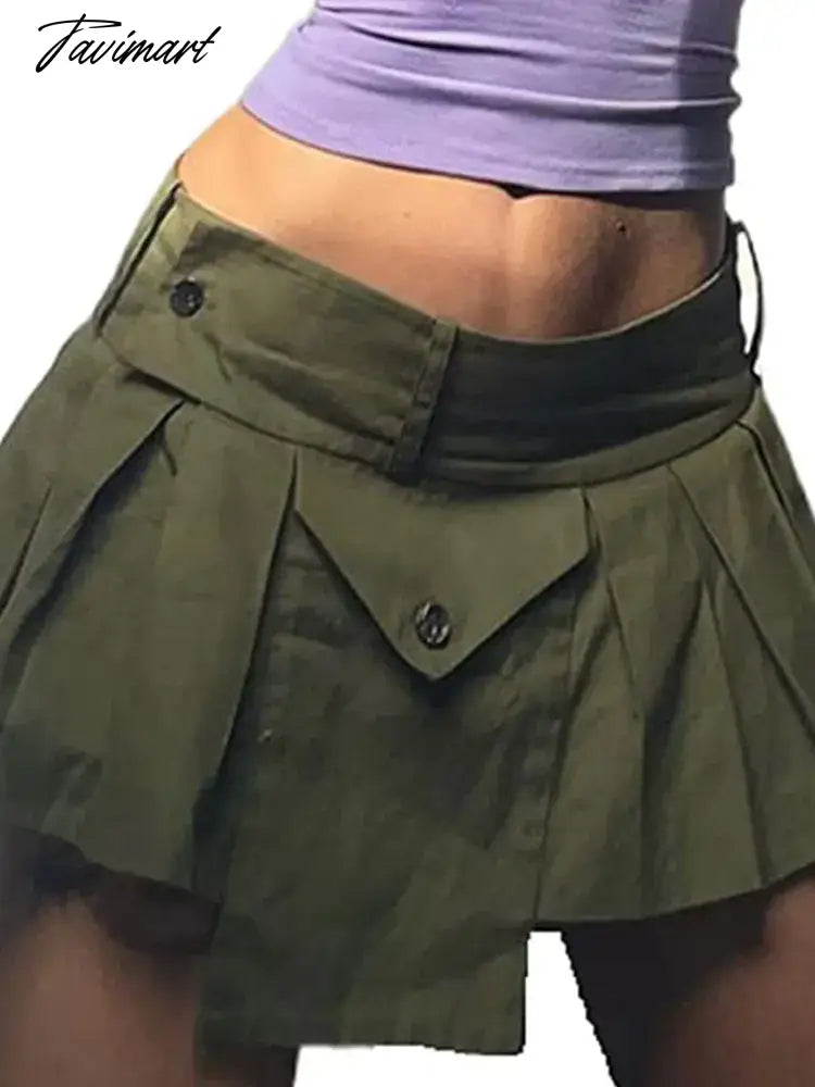 Y2K Gothic Micro Skirts Green Fairy Grunge Women Mini Skirts Rave Outfits 2000s Clothes Cute Buckle Skirts for Female