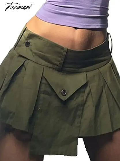 Y2K Gothic Micro Skirts Green Fairy Grunge Women Mini Skirts Rave Outfits 2000s Clothes Cute Buckle Skirts for Female