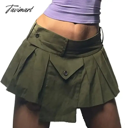 Y2K Gothic Micro Skirts Green Fairy Grunge Women Mini Skirts Rave Outfits 2000s Clothes Cute Buckle Skirts for Female