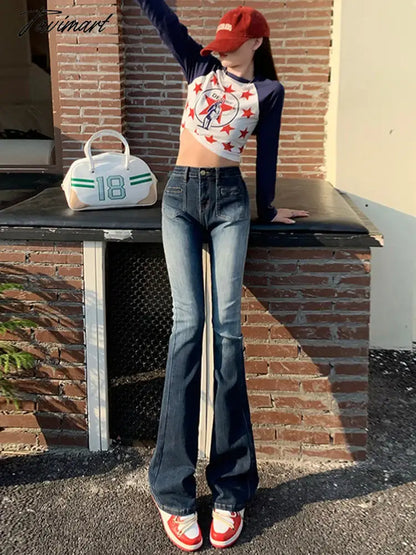Y2K Streetwear Bootcut Jean Blue Vintage Clothes Women Pant Rave Outfits High Waist Jean Rave Outfits Pockets Pantalone