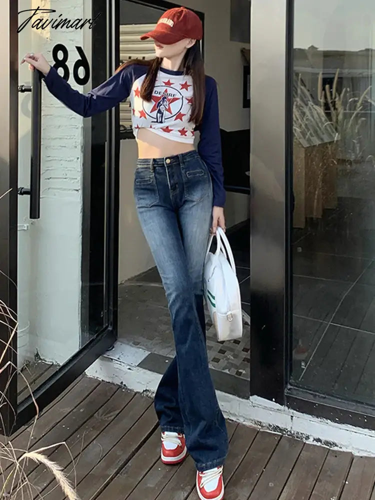 Y2K Streetwear Bootcut Jean Blue Vintage Clothes Women Pant Rave Outfits High Waist Jean Rave Outfits Pockets Pantalone