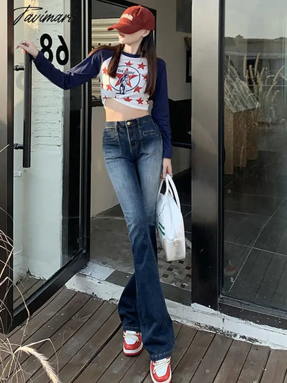Y2K Streetwear Bootcut Jean Blue Vintage Clothes Women Pant Rave Outfits High Waist Jean Rave Outfits Pockets Pantalone