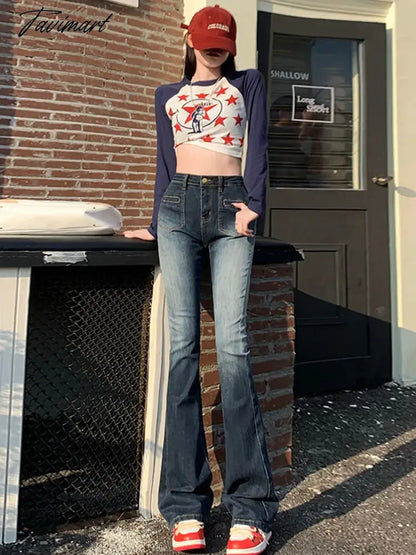 Y2K Streetwear Bootcut Jean Blue Vintage Clothes Women Pant Rave Outfits High Waist Jean Rave Outfits Pockets Pantalone