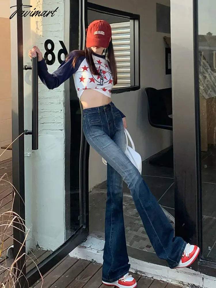 Y2K Streetwear Bootcut Jean Blue Vintage Clothes Women Pant Rave Outfits High Waist Jean Rave Outfits Pockets Pantalone
