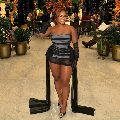 One Shoulder Draped Ruched Satin Mini Dress