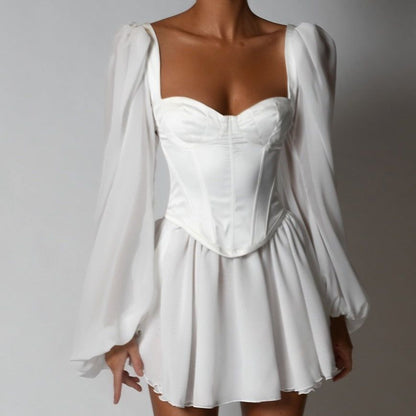 Sweetheart Puff Sleeve Corset Bodice Satin Mini Dress