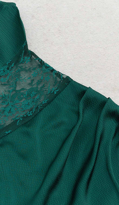 Thigh Slit Lace Midi Dress in Turquoise