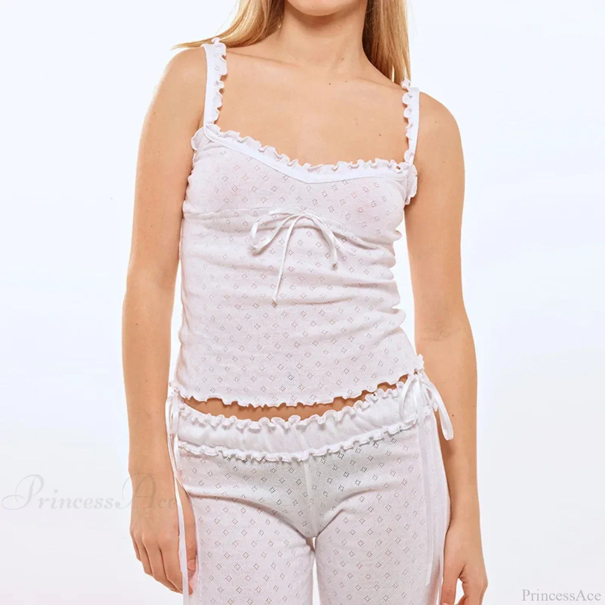 Tree Fungus Eyelet Sleeveless Cami Wide Leg Pants Two Pieces Set