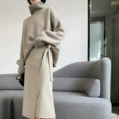 Turtleneck Elegant Gray Red Sweater