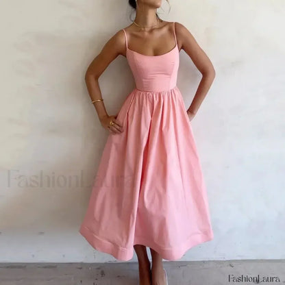 U-Neck Pleated Sundress Midi Dress