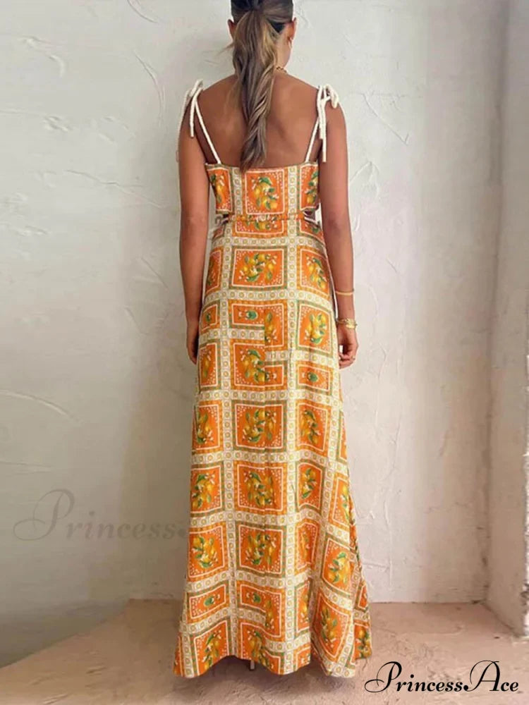 Unique Lemon Stylish Print Strappy Dress