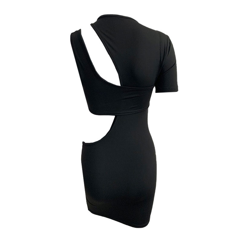 Mock Neck One Short Sleeve Side Slash Cutout Bodycon Mini Dress