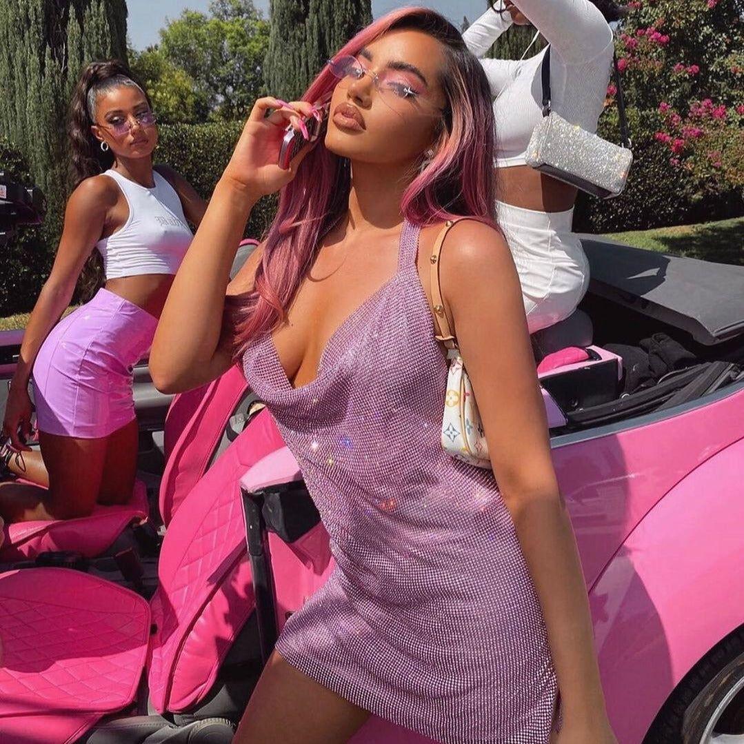 Strapless Rhinestone Mesh Mini Dress