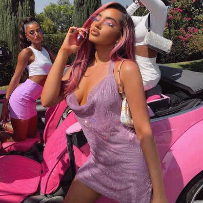 Strapless Rhinestone Mesh Mini Dress