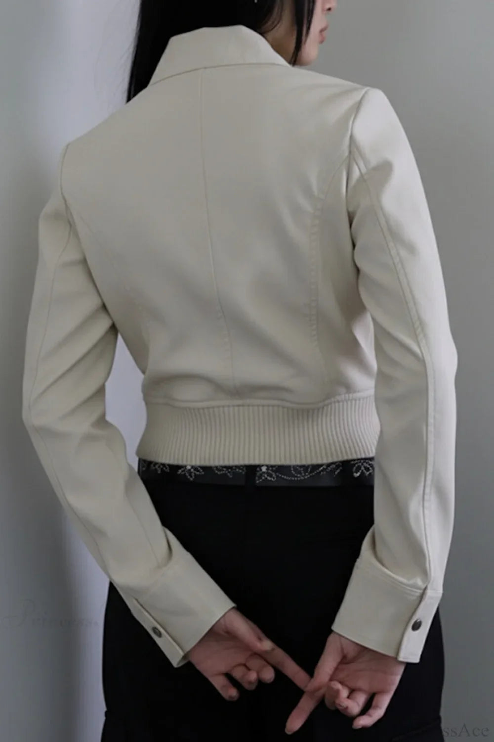 Utility Solid Color Pocket Stand Collar Waist Cinched Jacket