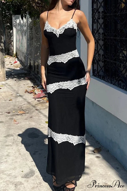 V Neck Lace Patchwork Cami Dress