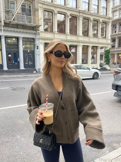 V-neck Pocket Long Sleeve Cardigan