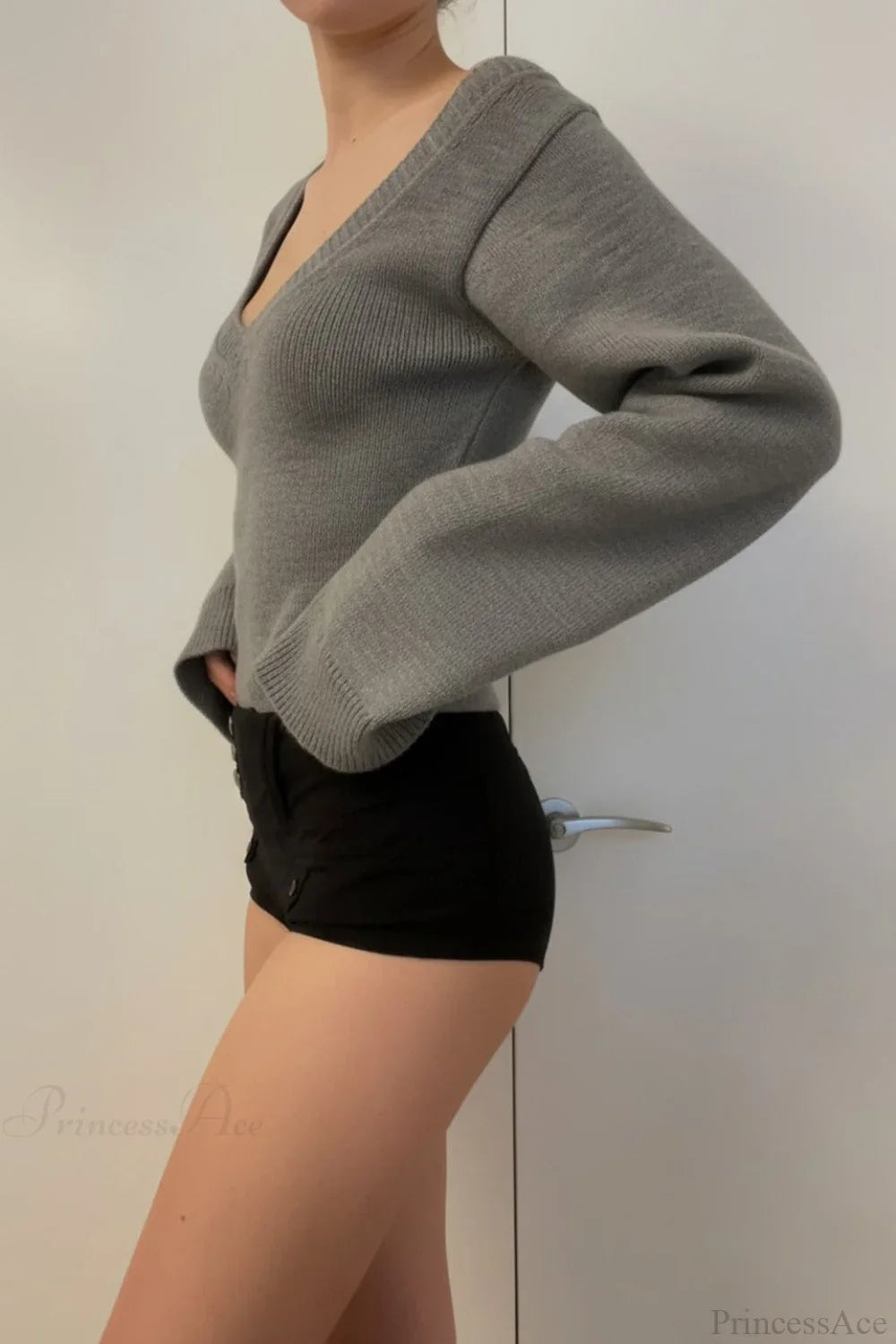 V Neck Solid Slim Sexy Knit Sweater