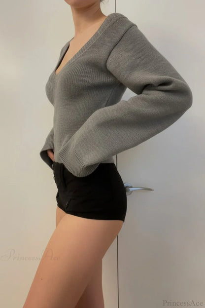 V Neck Solid Slim Sexy Knit Sweater