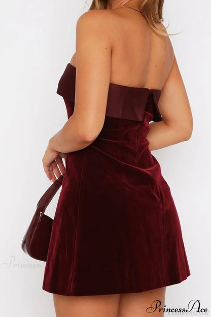 Velvet Strapless Backless Mini A-Line Party Dress