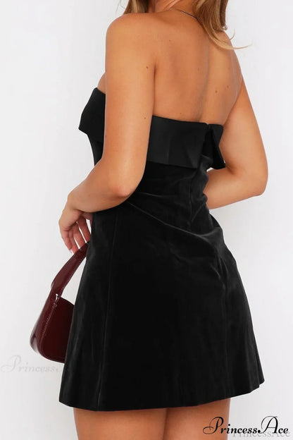 Velvet Strapless Backless Mini A-Line Party Dress