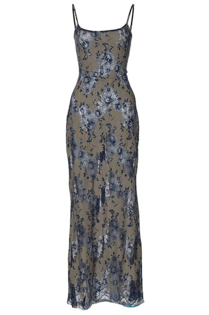 Floral Lace Spaghetti Strap Square Neck Mermaid Maxi Gown