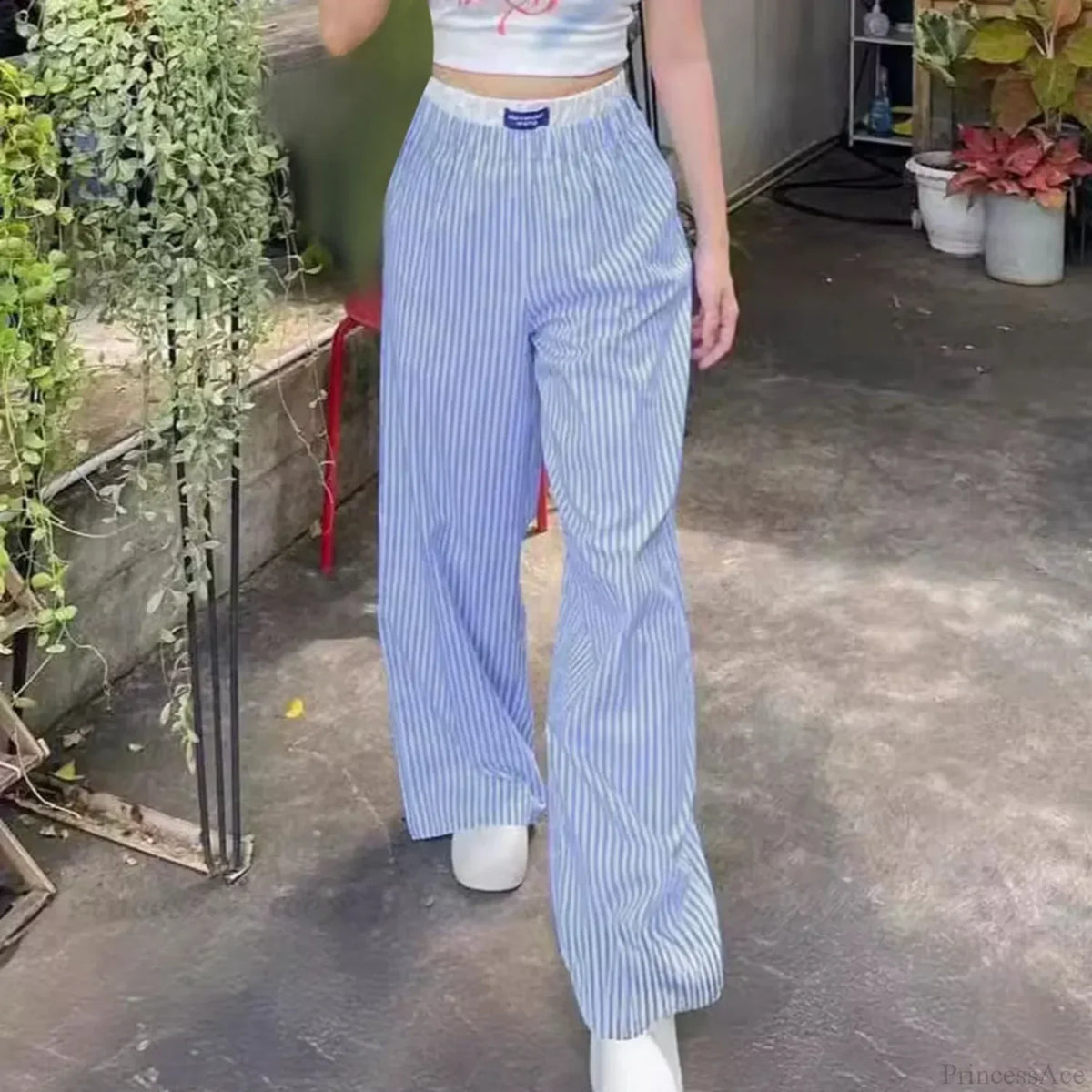 Vertical Stripes High Waist Trousers Pants