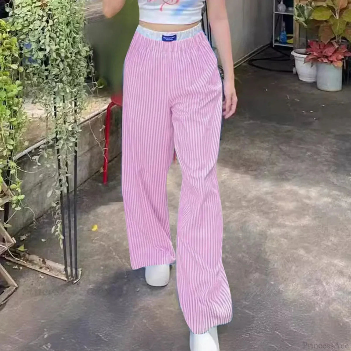 Vertical Stripes High Waist Trousers Pants