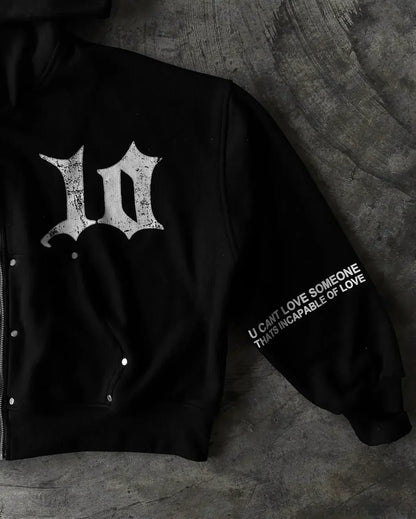 Vintage Black Zipper Hoodie