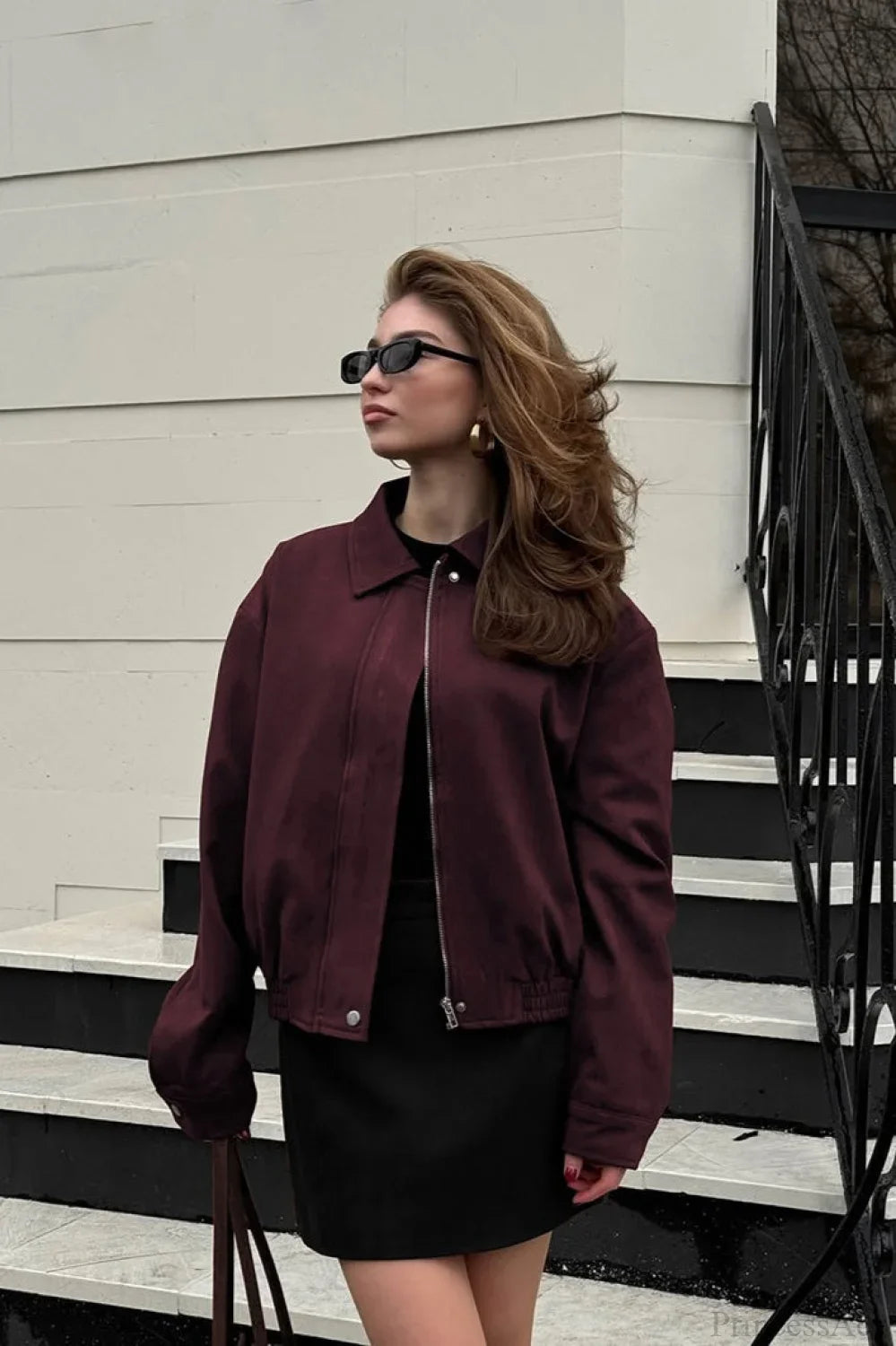 Vintage Burgundy Suede Utility Jacket