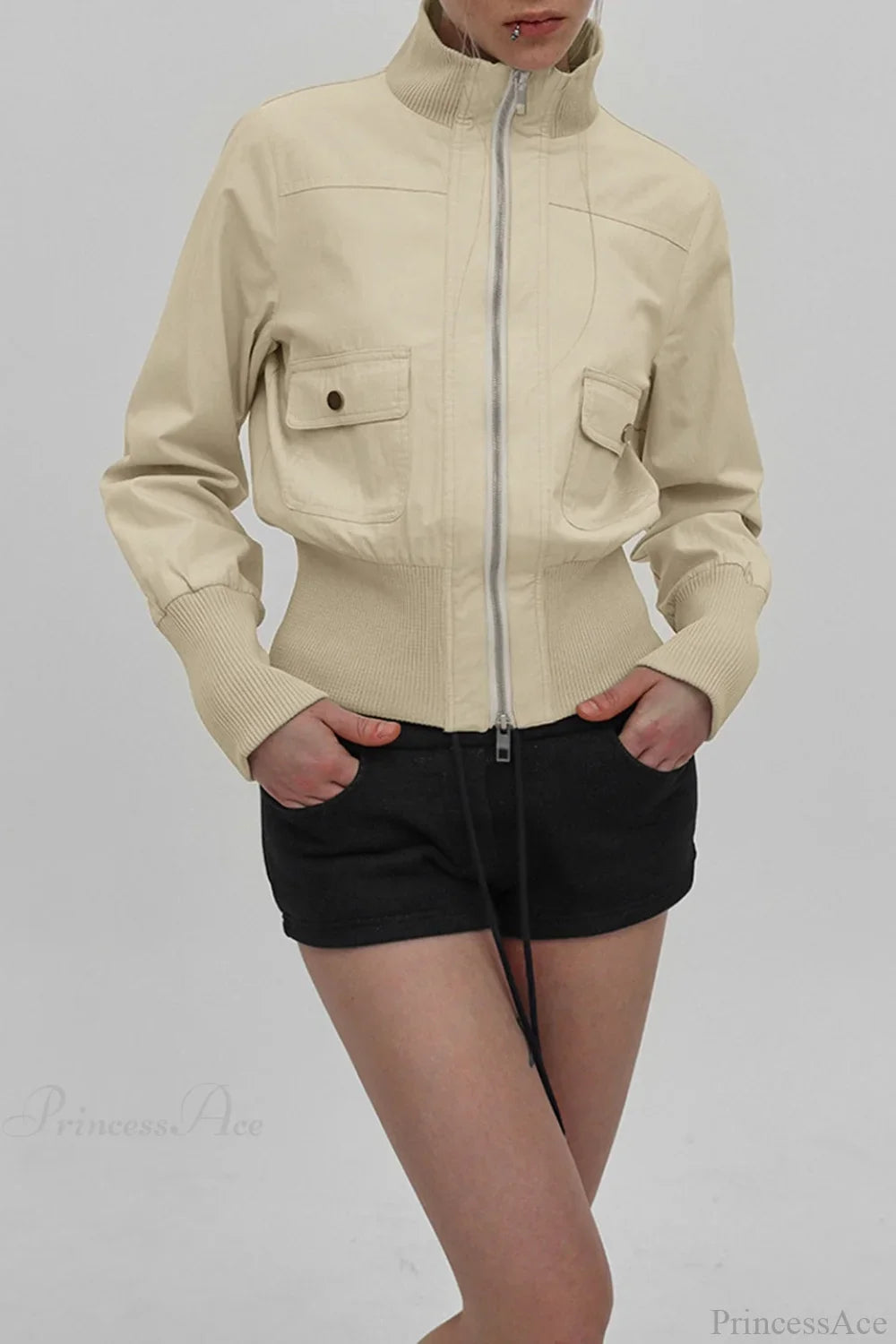 Vintage Utility Ribbed Pockets Jacket