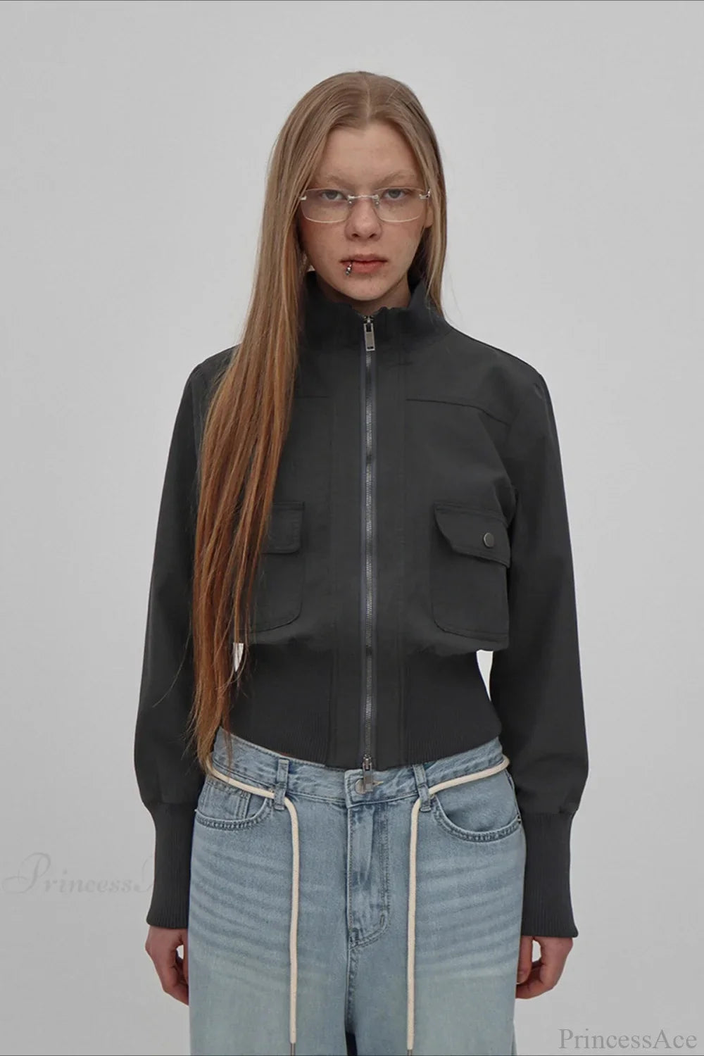 Vintage Utility Ribbed Pockets Jacket