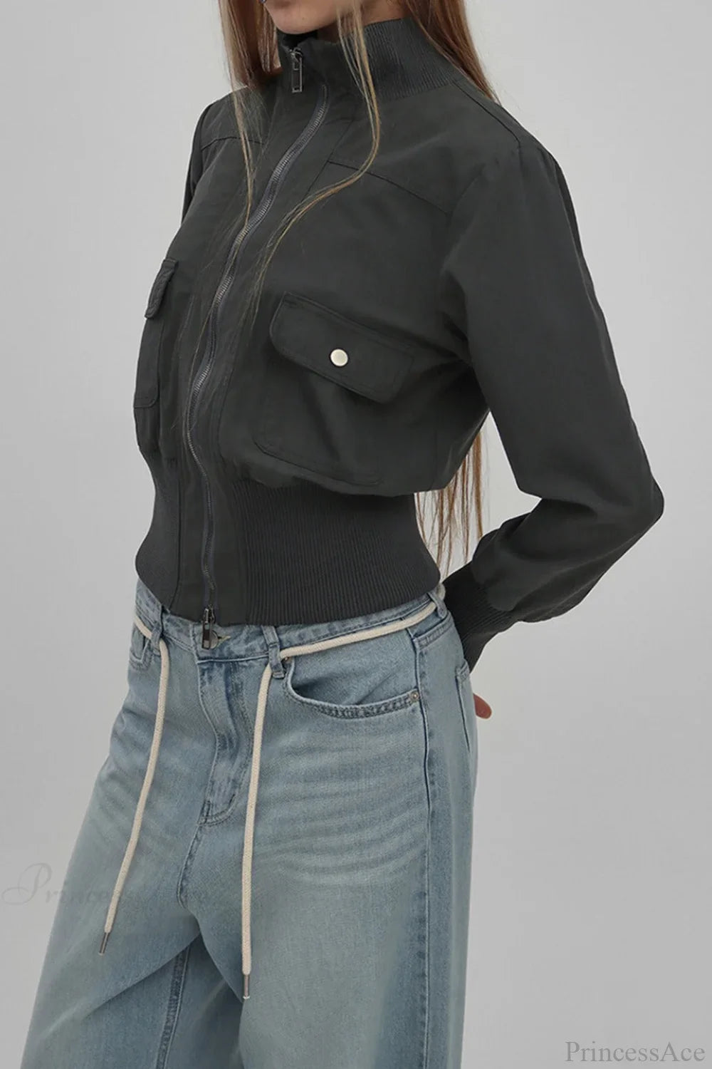 Vintage Utility Ribbed Pockets Jacket