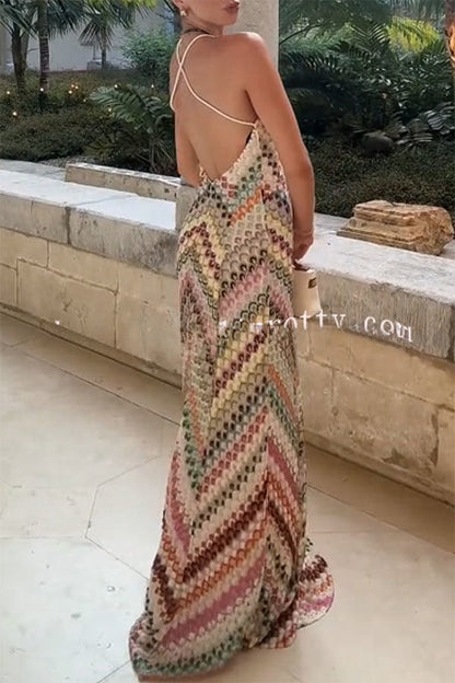 Missoni Summer Knit Colorful Herringbone Print Open Beck Maxi Dress