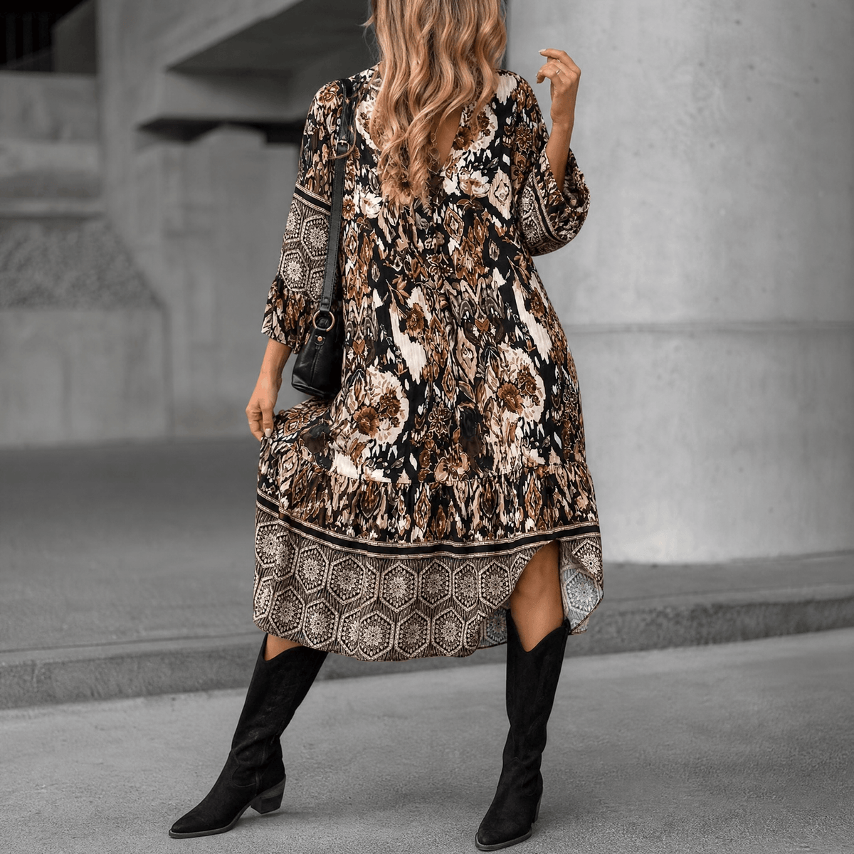 Elegant V-Neck Printed Dress