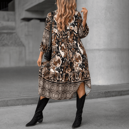 Elegant V-Neck Printed Dress