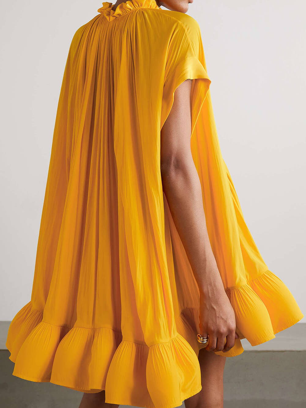 Ruffle Collar Cummerbund Waist Balloon Ruffle Hem Mini Dress
