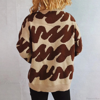Wave Stripe Print Crew Neck Warm Sweater