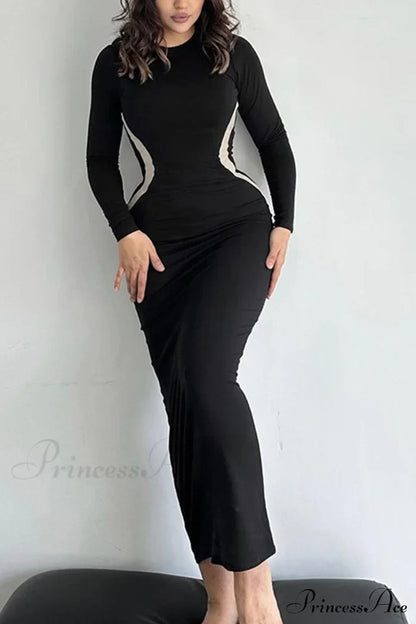 Wavy Slim Fit Midi Dress with Contrast