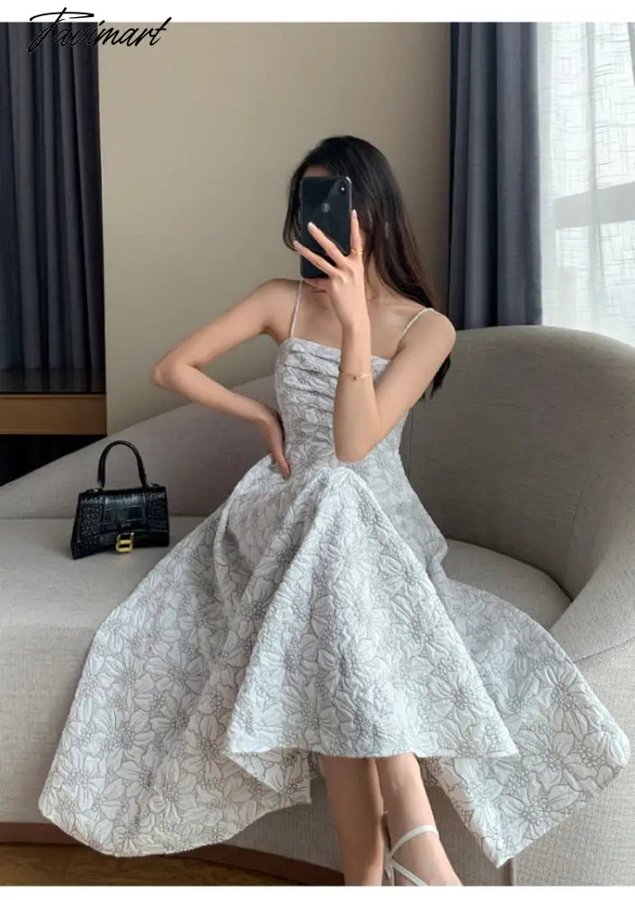 White Midi Dresses for Women New Summer French Style Luxury Look Slim Embossing Clothes Female Vintage Evening Party Dress